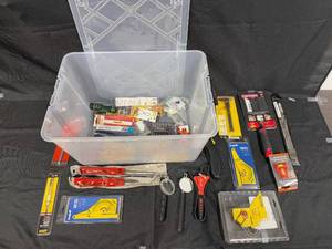 lot 83 image: Assorted Hand Tools and Accessories in Storage Bin