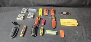 lot 129 image: Collection of Assorted Vintage and Modern Knives with Sheaths