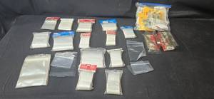 lot 184 image: Lot of Correction Tape, Tweezers w Stands and Various Plastic Bags