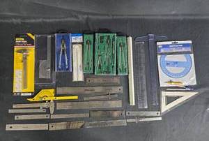lot 256 image: Collection of Drafting Tools including Vernier Caliper and Protractor