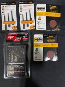 lot 266 image: Collection of Rigid Blades, Work Sharp Abrasives Kits, and SKIL Drill Bit Set