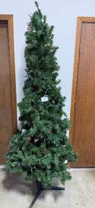 lot 297 image: 7 Artificial Pine Christmas Tree with Pinecones and Lights