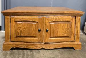 lot 315 image: Solid Oak Wooden Coffee Table with Storage Cabinet