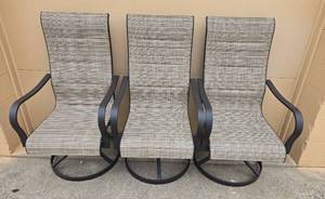 lot 319 image: Set of 3 Swivel Patio Chairs with Taupe Woven Fabric