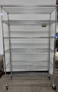 lot 349 image: Metal Wire Shelving Unit with Wheels