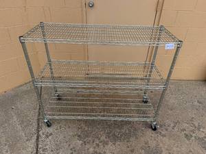 lot 350 image: Heavy-Duty Metal Wire Shelving Unit with Wheels