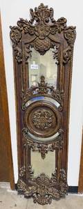 lot 351 image: Ornate Carved Antique Full-Length Mirror with Floral Motifs