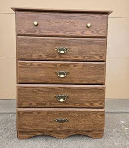 lot 369 image: Five-Drawer Solid Wood Dresser with Ornamental Carving