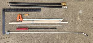 lot 376 image: Carpenters Tool Set with 48-Inch T-Square, Pipe Clamp, and Craftsman Screwdriver