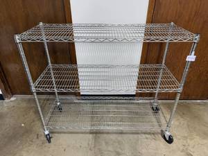 lot 377 image: Heavy-Duty Metal Wire Shelving Unit on Wheels, 39 x 48 x 18