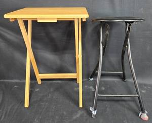 lot 393 image: Pair of Folding Tray Table and Metal Stool