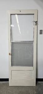 lot 282 image: Vintage White Wooden Screen Door with Rota-Closer, 81 x 30 Inches