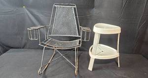 lot 292 image: Vintage Metal Lawn Chair and Plastic Side TableStool
