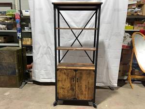 lot 27 image: Rustic Bookshelf Cart With Bottom Storage Cabinet