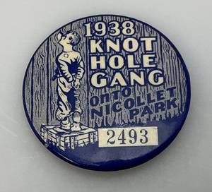 lot 1 image: SUPER RARE (1 of 3 Known To Exist) 1938 Ted Williams 43 HR Pass Pin MINNEAPOLIS MILLERS NICOLLET PARK KNOTHOLE GANG (From Herb Carneals Estate)
