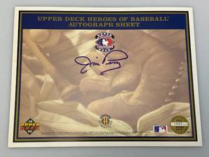lot 17 image: (Jim Perry) Upper Deck Heroes Of Baseball Autograph Sheet In Protective Sleeve)
