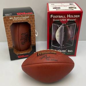 lot 45 image: Wilson (NIB) Franklin Brand Footballs & Acrylic Football Display Box (NIB)