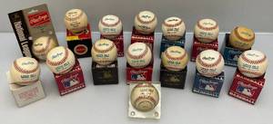 lot 48 image: Misc. Brand Vintage Official Baseballs (Some Game Used)