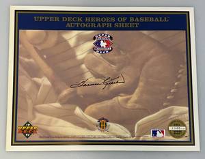lot 74 image: (Harmon Killebrew) Upper Deck Heroes Of Baseball Autograph Sheet In Protective Sleeve)