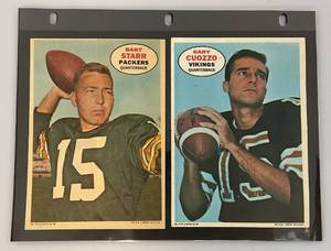 lot 98 image: 1968 Topps Football Mini Posters 5 x 7 BART STARR & GARY CUOZZO (In Protective Sleeve)