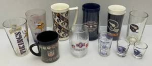 lot 135 image: Misc. Vintage Minnesota Vikings Collectible Plastic Mugs, Glasses & More