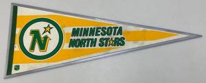 lot 140 image: Vintage 12 x 30 (1980s) Minnesota North Stars Pennant (In Protective Sleeve)