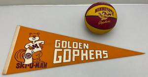 lot 154 image: Vintage 12 x 30 (1970s) Minnesota Gophers Pennant & Mini Basketball