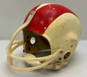 lot 209 image: Vintage 1960s Hutch 649 Old Football Helmet, Face mask, Chin Strap Youth Med