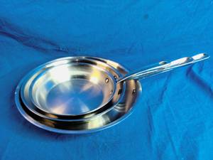 lot 178 image: 3 Piece Set of All-Clad Stainless Steel Pans, 12, 10, 8