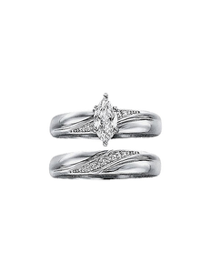 lot 166 image: Saberlin Collections Sterling Silver Marquise CZ Diamond-Accent Swirl Bridal Set - Size 10