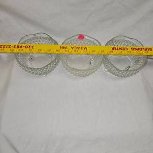 lot 10 image: 3-Indiana Glass Candy Dish, 1960s Diamond Cut Point Design Footed