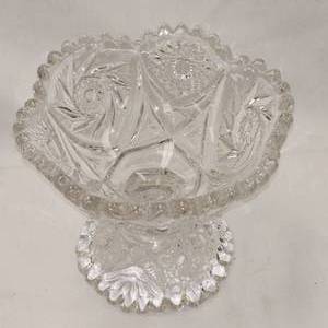 lot 22 image: Imperial Glass Co #555 Clear Star and Arch Footed Open Jam Compote Crafted in Early 50s
