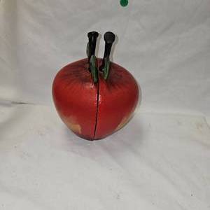 lot 36 image: Vintage Cast Iron Hand Painted Apple Book EndsDoor Stops, Very Nice 1950s-60s