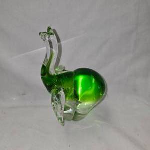 lot 47 image: Fifth Ave Crystal Elephant, Green to Clear Transistion Glass, 8.5T x 4.5 W, Solid Blown