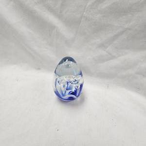 lot 51 image: Vintage Clown Glass Cobalt BlueWhite Swirl with Bullicante Egg Shaped Artists, 4.5