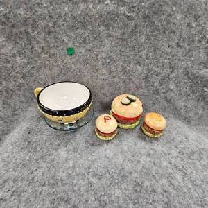 lot 80 image: Mid 70s 3 Tier FruitVeg, Tree and Ceramic SPReslish Servers and Bowl with Stand