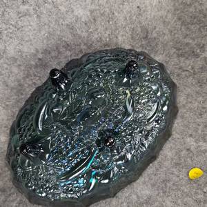 lot 87 image: Indiana Glass Irridescent Princess Blue Carnival Harvest Grape Oval Footed Bowl