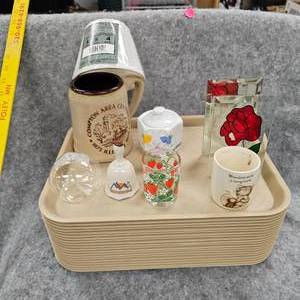 lot 104 image: USA Stoneware Stein wmisc Glasses and 20 Meal Trays