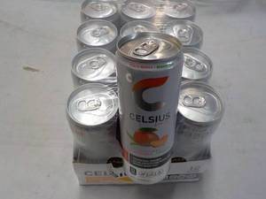 lot 224 image: 12 pack Celsius Non Carbonated Peac...