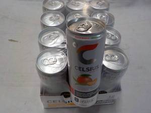 lot 225 image: 12 pack Celsius Non Carbonated Peac...