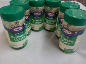 lot 258 image: 6 ct Kraft 8 oz Grated Parmesan Che...