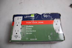 lot 31 image: Pack of 10 Leviton Decora Edge Outlets (E5325-MW), 15A 125V - White