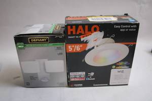 lot 79 image: Defiant LED Motion-Activated Flood Light & Halo Smart Wi-Fi LED Downlight