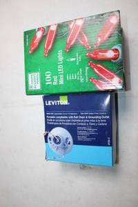 lot 97 image: Home Accents Holiday 100 Red Mini LED Lights and Leviton Ceiling Outlet