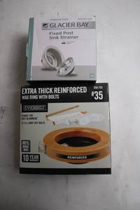 lot 134 image: Glacier Bay Stainless Steel Sink Strainer and Everbilt Reinforced Wax Ring with Bolts