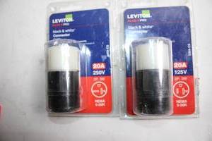 lot 163 image: Set of 2 Leviton Black & White 20A 250V Locking Connectors