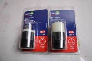 lot 207 image: Set of 2 Leviton Black & White 20A 125V250V Electrical Connectors