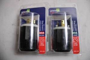 lot 213 image: Set of 2 Leviton Black & White Locking Plugs 20A 250V
