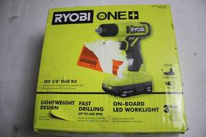 lot 228 image: Ryobi 18V 38 Drill Kit with 1.5Ah Lithium Battery