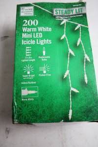 lot 278 image: 200 Warm White Mini LED Icicle Lights for IndoorOutdoor Use